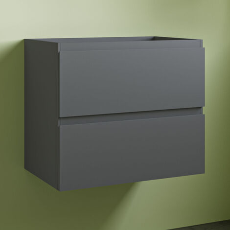 Wall Hung 2 Drawers Bathroom Vanity Unit without Basin Flat Pack - 600mm Matt Grey