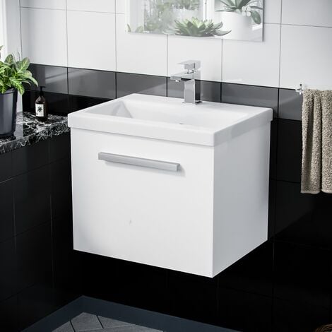 Acezanble 800mm Bathroom Vanity Unit With Basin Cloakroom Sink Unit Wall Hung Two Drawers Oak