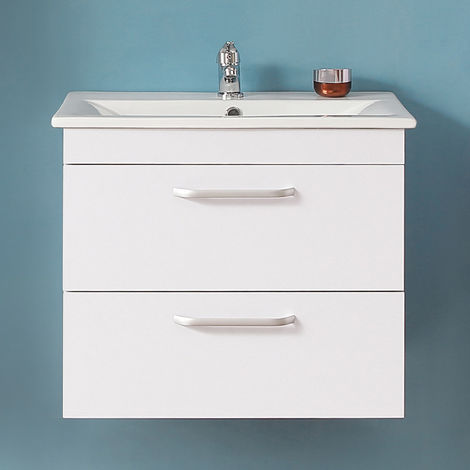Wall Hung Bathroom Basin Vanity Unit 600mm White-2 Drawers