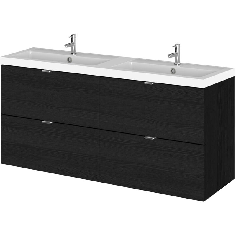 Hudson Reed Hacienda Black 1200mm Wall Hung Full Depth 4 Drawer Vanity Unit with Double Basin - CBI632 - Black