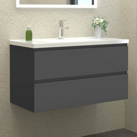 Wall Hung Bathroom Vanity Unit with Basin Storage Cabinets Flat Pack - 1000mm Matt Grey