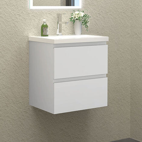 Wall Hung Bathroom Vanity Unit with Basin Storage Cabinets Flat Pack - 500mm Matt White