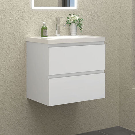 Wall Hung Bathroom Vanity Unit with Basin Storage Cabinets Flat Pack - 600mm Matt White