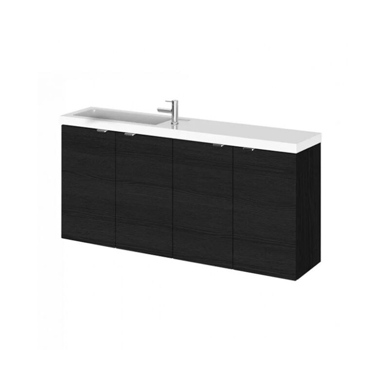 Hudson Reed Fusion Wall Hung 4-Door Vanity Unit with Compact Basin 1200mm Wide - Charcoal Black Woodgrain