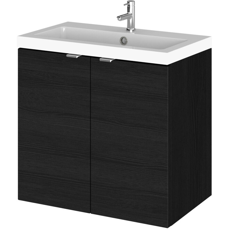 Hudson Reed Fusion Wall Hung 2-Door Vanity Unit with Basin 600mm Wide - Charcoal Black Woodgrain