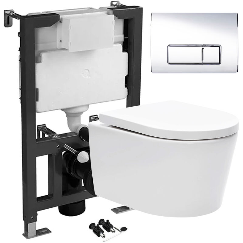 0.82M Low Height Concealed Cistern Wc Frame & Rak Rimless Wall Hung