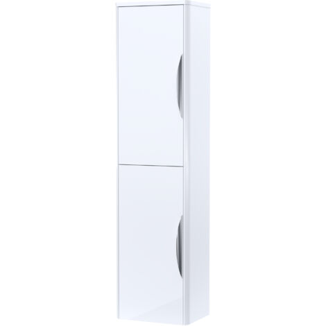 Wall Hung Tall Bathroom Storage Unit 1399 x 356 x 253mm - Gloss White