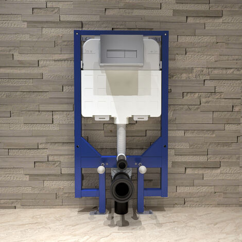 Wall Hung Toilet Cistern 1.14M Concealed Cistern Frame Silver Flush Plate Set