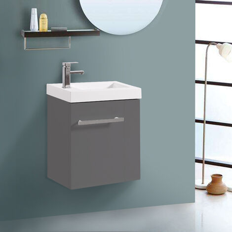 main image of "Wall Hung Vanity Sink Unit Bathroom Basin Cabinet Furniture Gloss Grey 440mm"