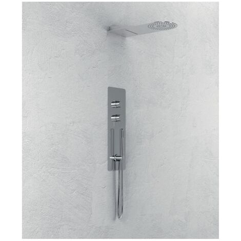 Wall kit a parete da incasso a muro acciaio inox + soffione doccia a parete acciaio inox punta tonda con cascata