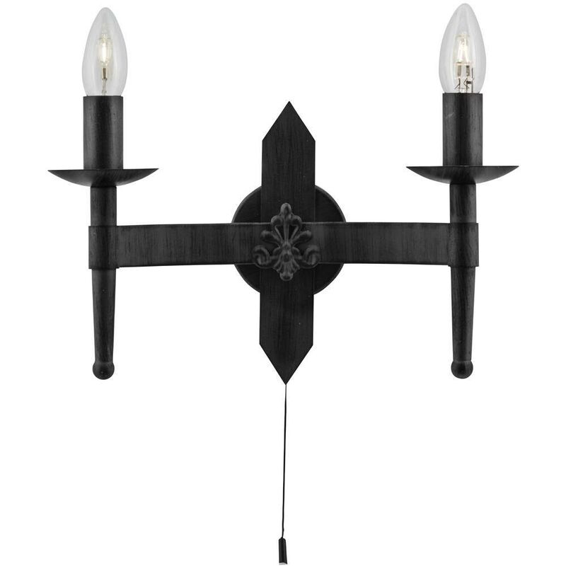Searchlight - Cartwheel - 2 Light Indoor Candle Wall Light Black, E27