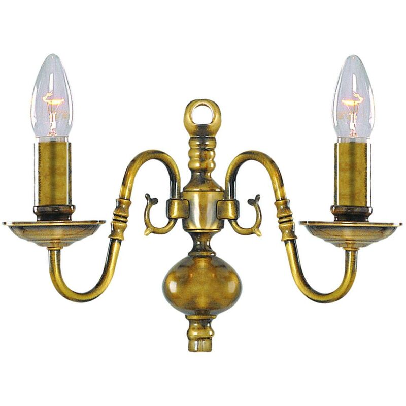 Flemish - 2 Light Indoor Candle Wall Light Polished Antique Brass, E14 - Searchlight