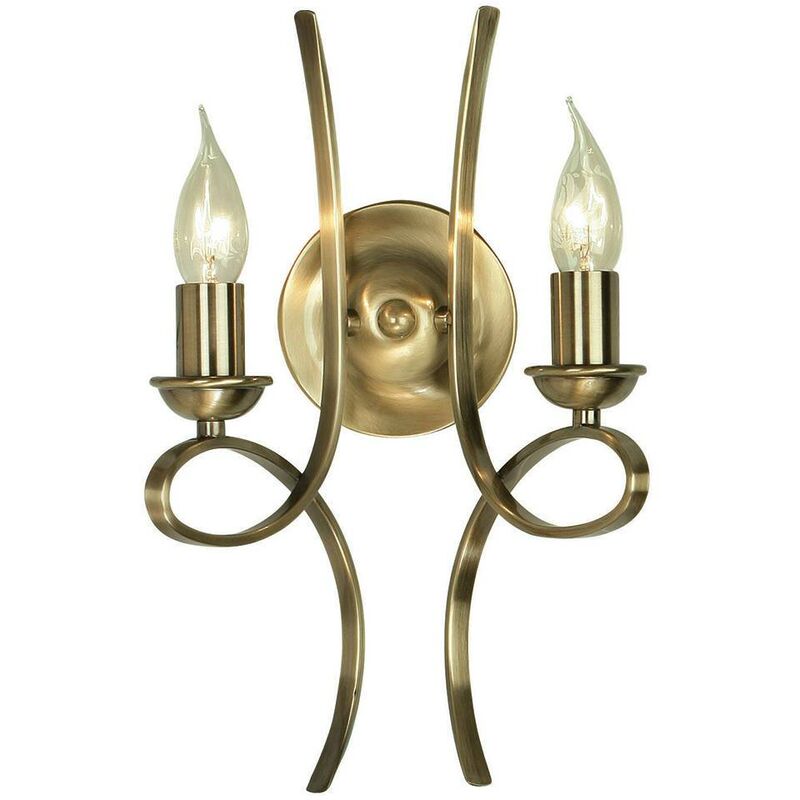Interiors 1900 Lighting - Interiors - 2 Light Indoor Twin Candle Wall Light Brushed Brass Effect Plate, E14