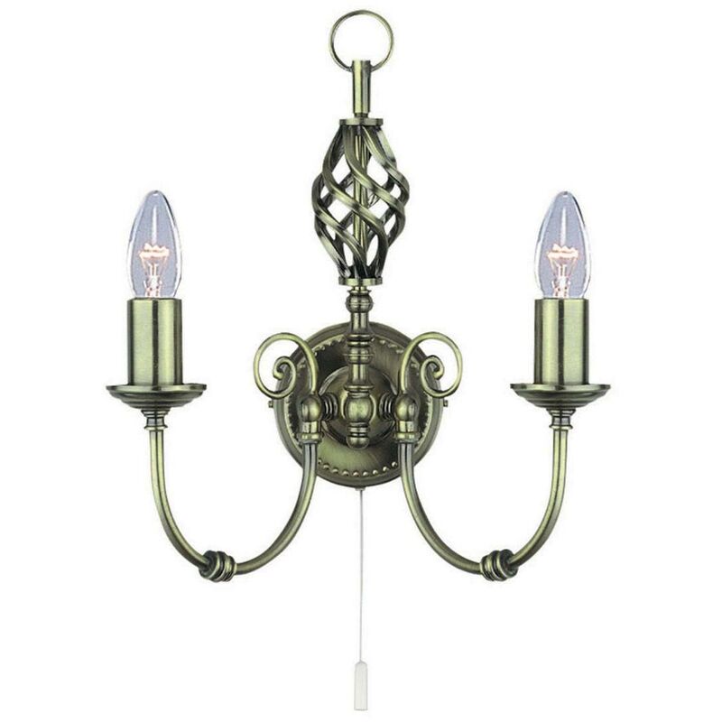 Zanzibar - 2 Light Indoor Candle Wall Light Antique Brass, E14 - Searchlight