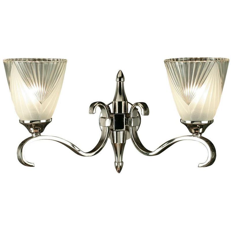 Interiors 1900 Lighting - Interiors Columbia Nickel - 2 Light Indoor Twin Wall Light Clear Glass, Polished Nickel Plate with Deco Shades, E14