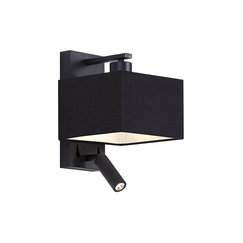 Qazqa - Modern wall lamp black square with reading lamp - Puglia - Black