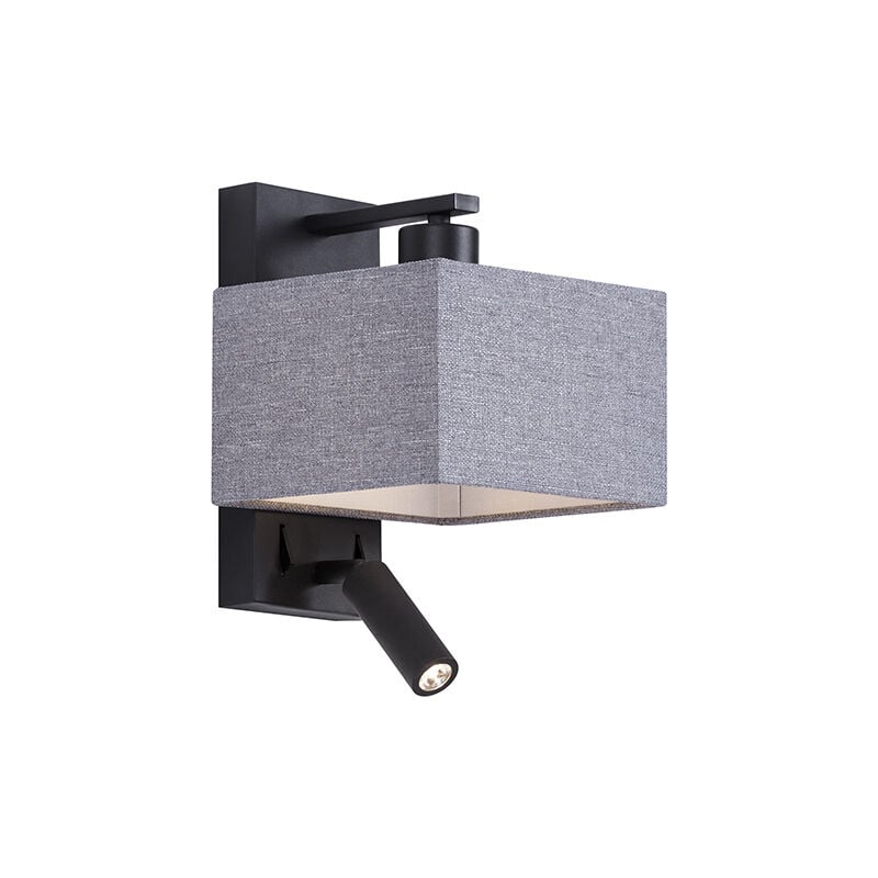 Qazqa - Modern wall lamp black with gray square and reading lamp - Puglia - Grey
