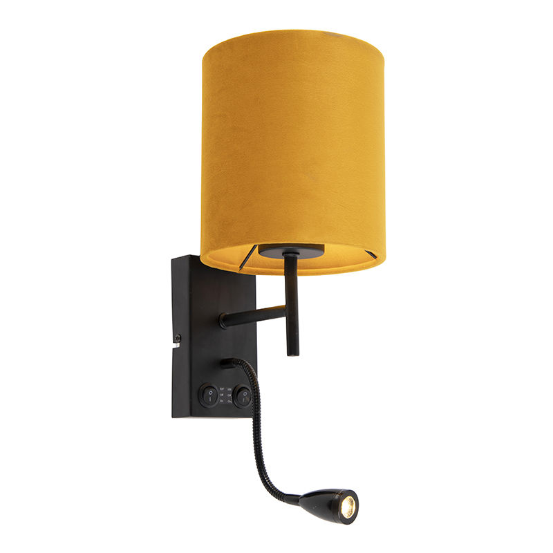 Wall lamp black with velor yellow shade - Stacca