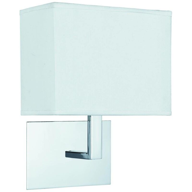 1 Light Indoor Wall Light Chrome with White Rectangular Shade, E27 - Searchlight