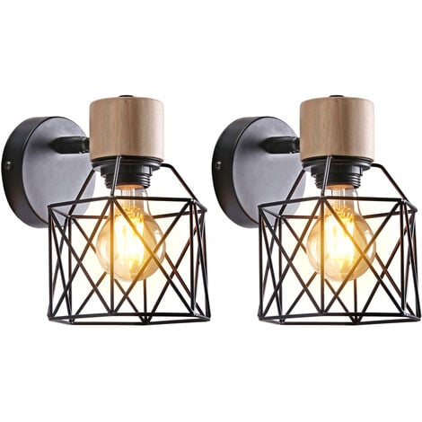 AXHUP Wall Lamp Industrial 2 Pack Wall Light Vintage Made of Metal E27 Interior Woodern Wall Lamp for Bar Living Room Restaurant Cafe Corridor -Black