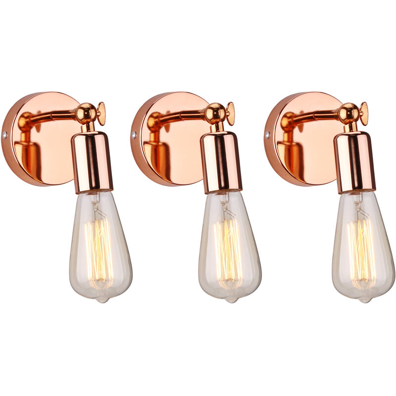 Axhup - Wall Lamp, Modern 180 Degree Adjustable Wall Lamp, Simple Metal Wall Sconces for Bedroom Living Room Dining Room Rose Gold 3PCS