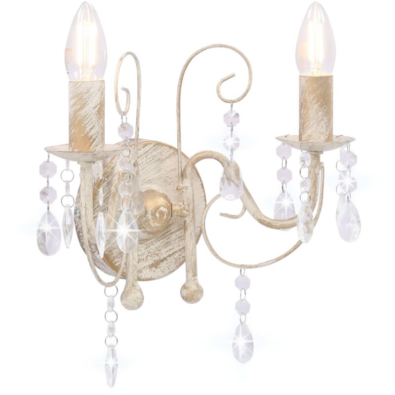 Wall Lamp With Beads Antique White 2 X E14 Bulbs Vidaxl