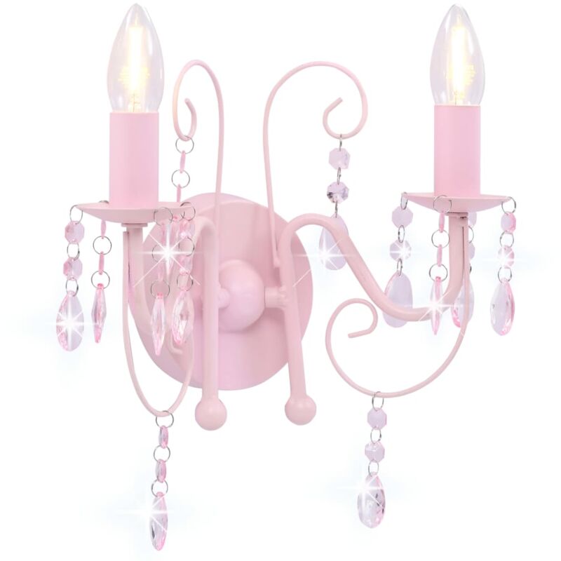 vidaXL Wall Lamp with Beads Pink 2 x E14 Bulbs - Pink