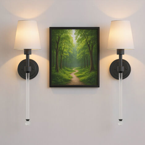 Wall Lamp with Remote Control Cone Fabric Shade Matte Black 2 Pack with Charging Bulb