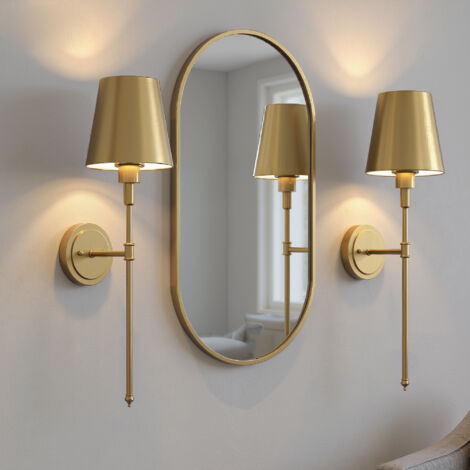 Wall Lamp with Remote Control Cone Metal Shade Brushed Copper 2 Pack with Charging Bulb