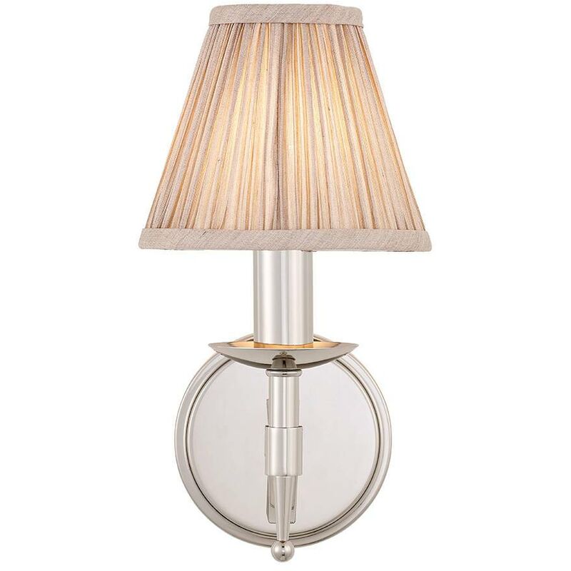 Interiors 1900 Lighting - Interiors Stanford Nickel - 1 Light Indoor Candle Wall Light Polished Nickel Plate with Beige Shade, E14
