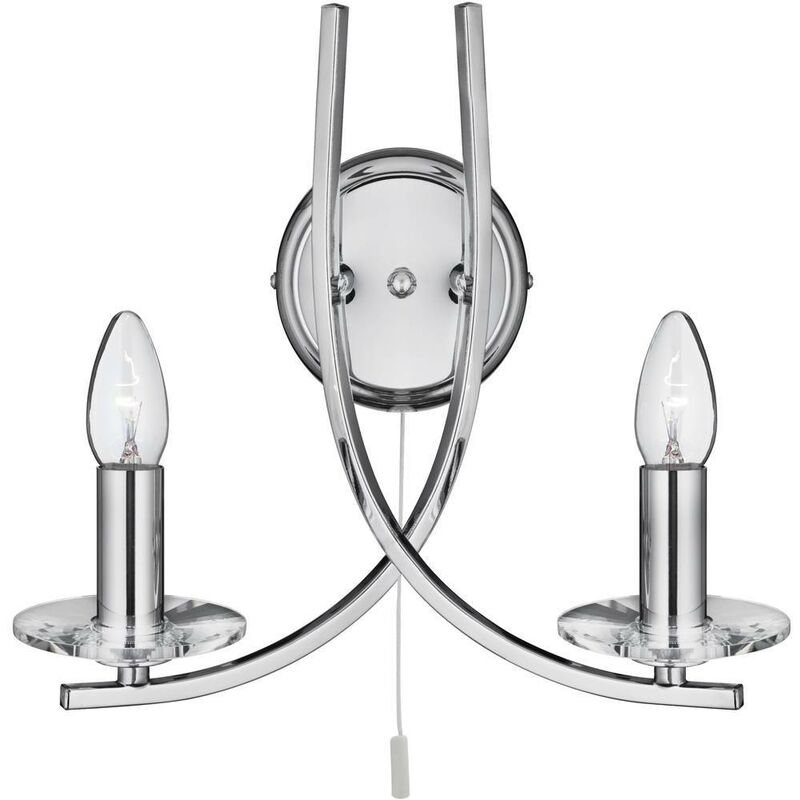 Ascona - 2 Light Indoor Glass Candle Wall Light Chrome, E14 - Searchlight