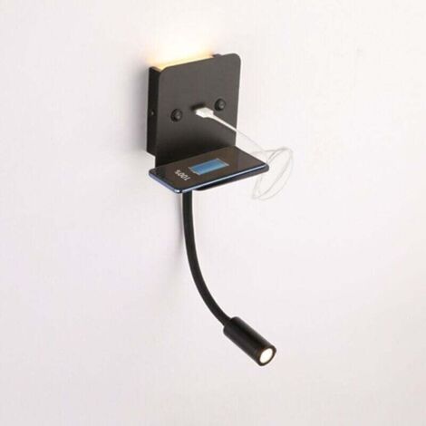Wall light + 3W + 6W LED reading light with USB port - Black