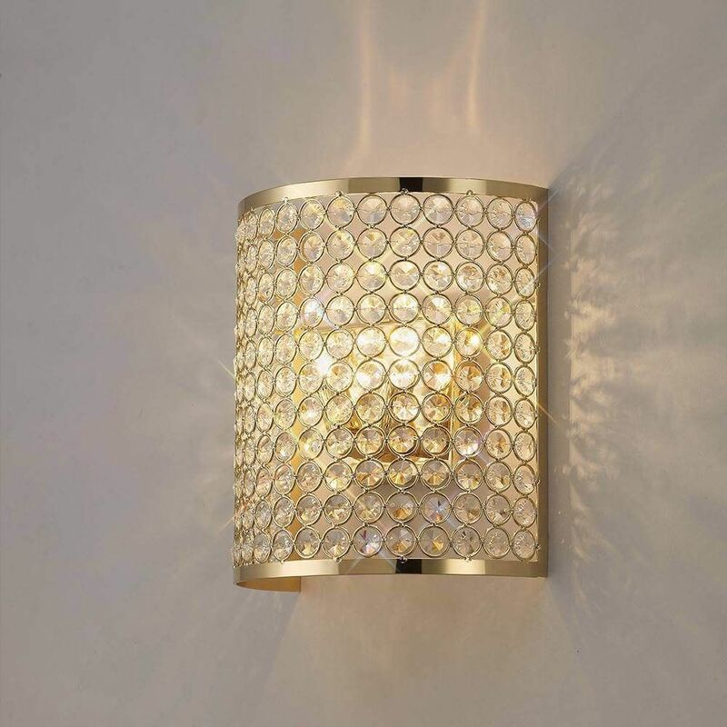 Image of 09-diyas - Ava Rectangle Wall Light 2 Gold/Crystal Bulbs