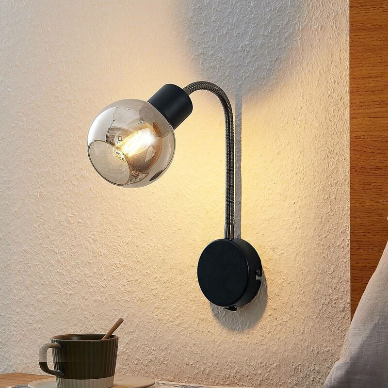 Lindby - Wall Light Lioma dimmable (modern) in Black made of Metal for e.g. Living Room & Dining Room (1 light source, E14) from black, smoke