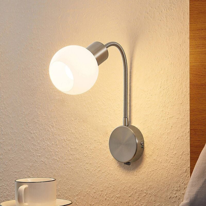 Lindby - Wall Light Lioma dimmable (modern) in Silver made of Metal for e.g. Living Room & Dining Room (1 light source, E14) from satin nickel, opal