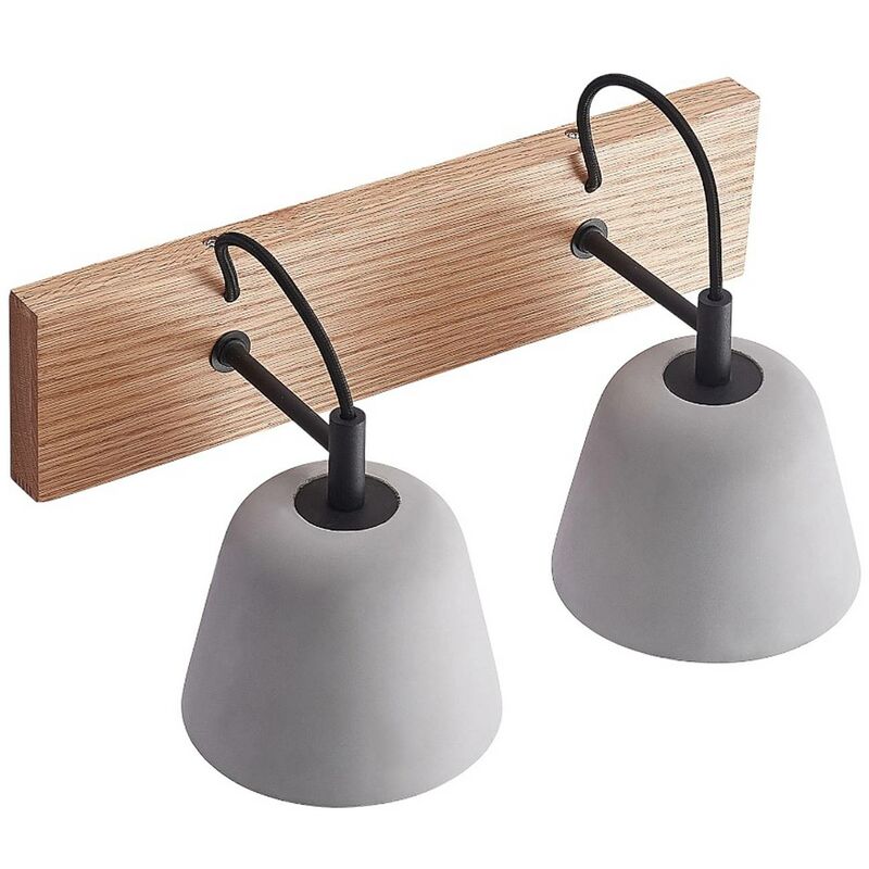Lucande - Wall Light Otavis dimmable (modern) in Brown made of Wood for e.g. Living Room & Dining Room (2 light sources, E14) from light wood, grey