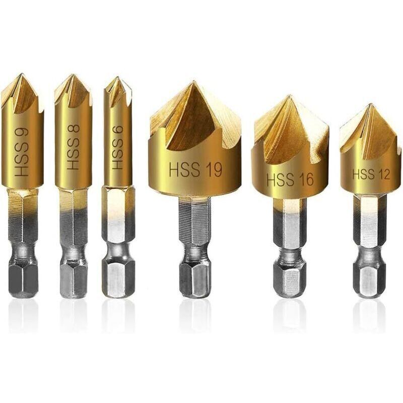 Wall light, Set of 6 hexagonal wood drill bits, five-edged chamfering knife, hexagonal handle, titanium plated