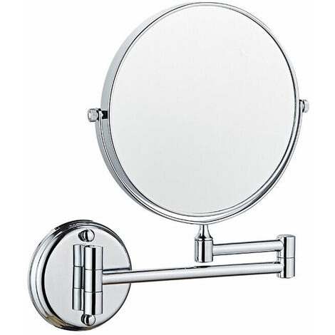Wall Magnifying Mirror with Light 1x/10x,LED Illuminated Shaving Mirror Wall Mounted,Extendable Wall Mounted Makeup Mirror,360 ° Rotatable Double Sided Mirror,Brushed Nickel,Diameter 8 Inches，(Silver)