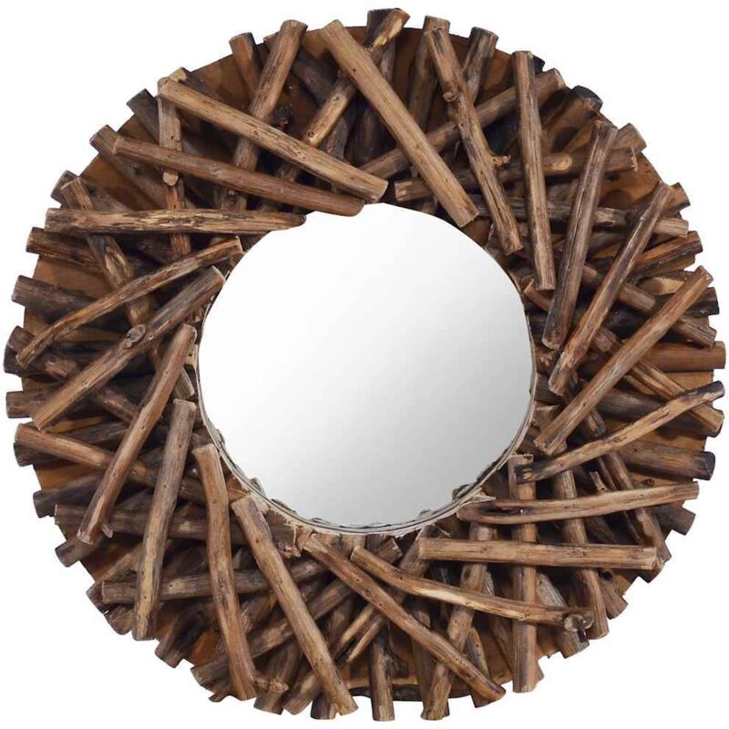 Wall Mirror 40 cm Teak Round Vidaxl Brown