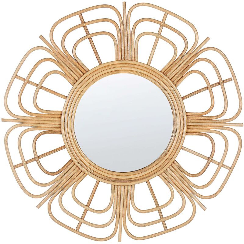 Beliani - Wall Mirror Boho Natural Rattan Frame Flower Sun Shape Round 60 Cm Pasaku