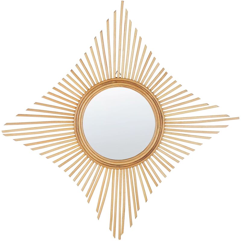 Beliani - Wall Mirror Boho Natural Rattan Frame Novelty Diamond Shape 60 X 60 Cm Majene