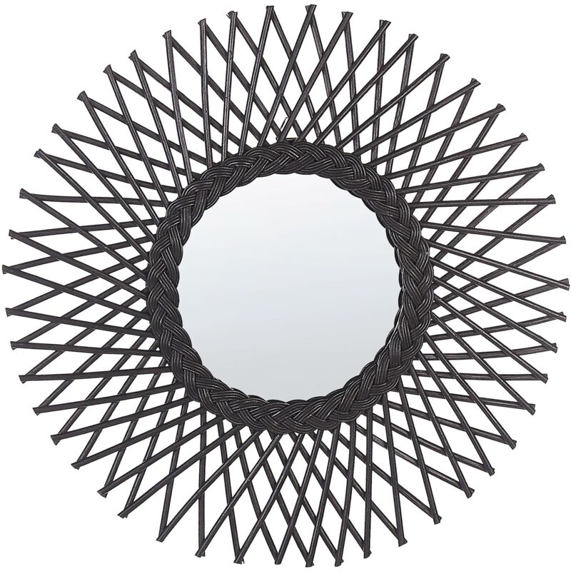 Beliani - Wall Mirror Boho Black Rattan Frame Sun Shape Openwork Round 60 Cm Tagolu