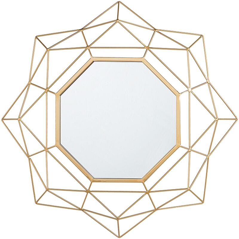 Glam Retro Geometric Accent Decorative Wall Mirror Gold Hillion