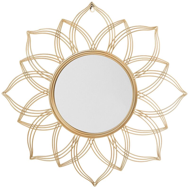 Beliani - Round Wall Mirror Gold Glam Ornate Lotus Flower Living Room Hallway Decor Milly