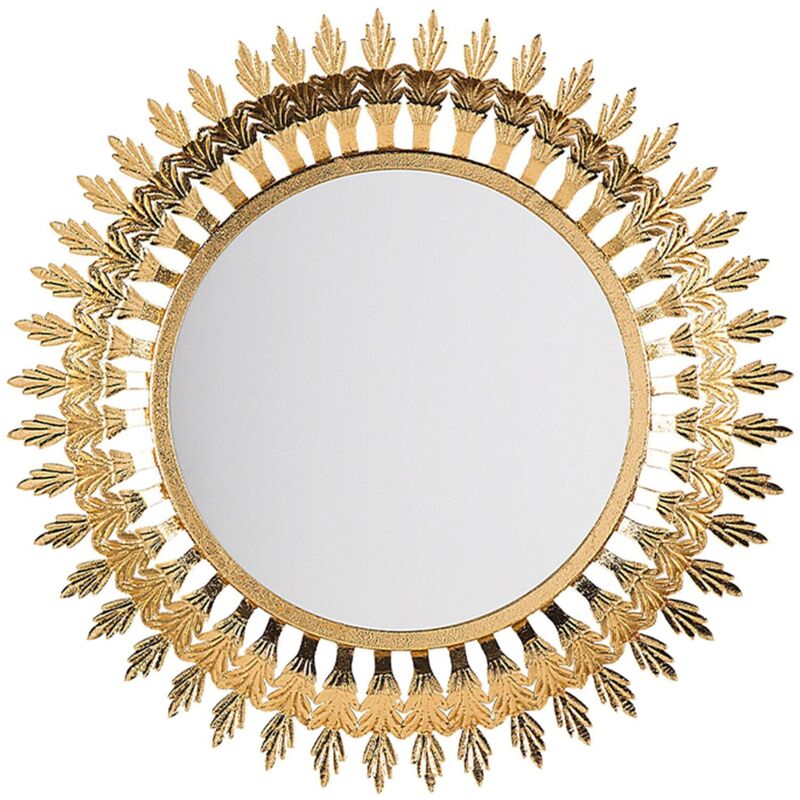 Beliani - Retro Glam Wall Mirror Round Ornate Living Room Hallway Decor Gold Vorey
