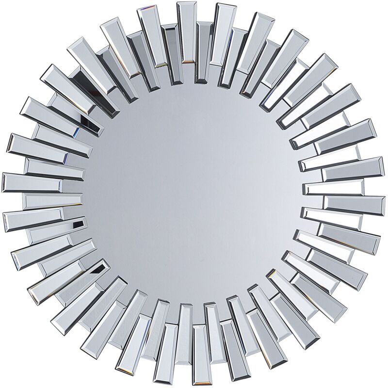 Beliani - Modern Sunburst Mirror Round Glossy Silver Frame Living Room Hallway Cholet