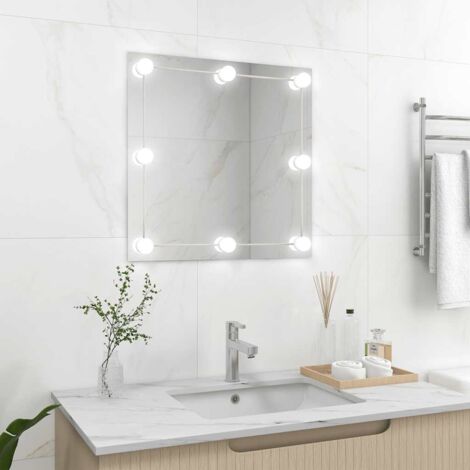 Wall Mirror with LED Lights Square Glass vidaXL