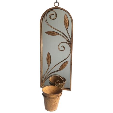 Wall Mirror with Planter - Metal - L15 x W20 x H56 cm - Rusty