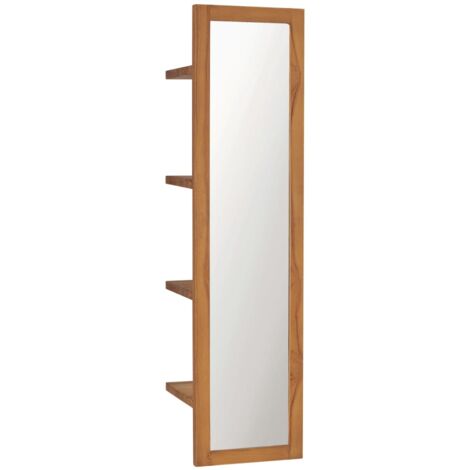 Wall Mirror with Shelves 30x30x120 cm Solid Teak Wood vidaXL
