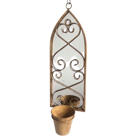Wall Mirror with Single Planter - Metal - L15 x W20 x H56 cm - Rusty